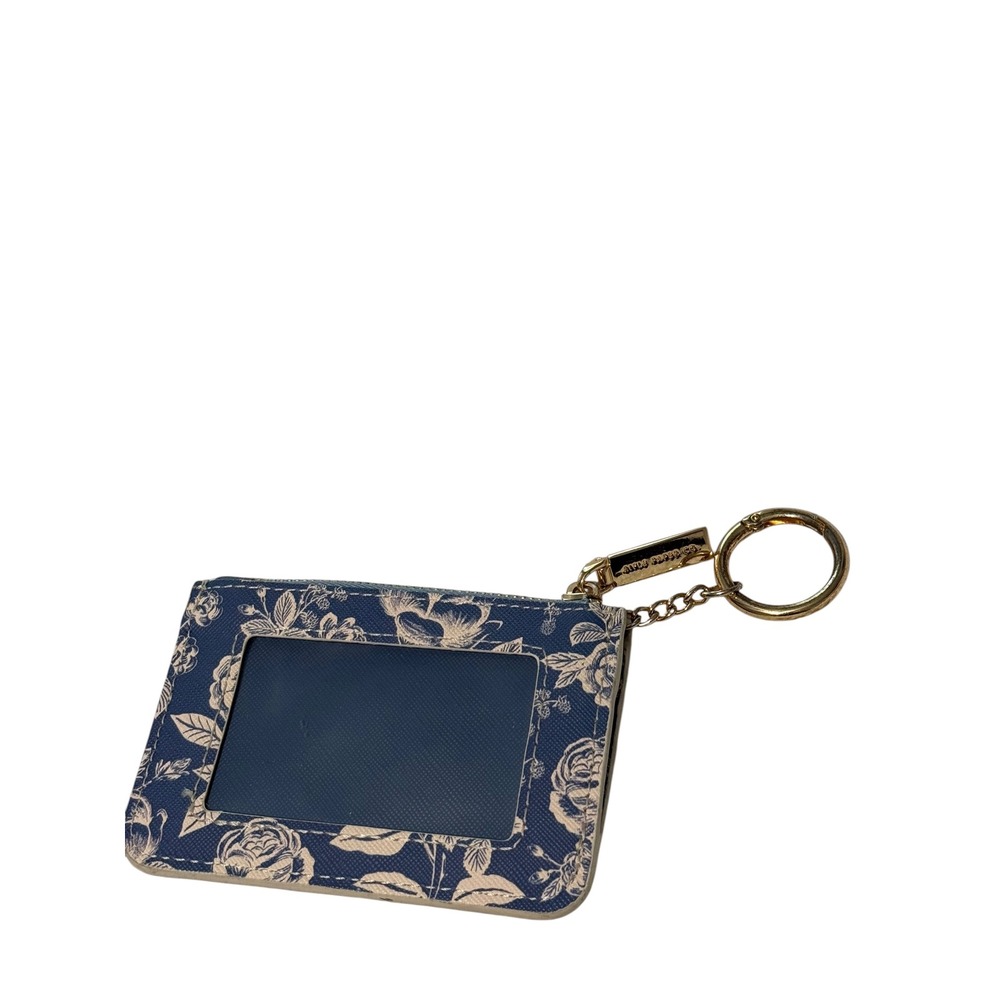 Rifle Paper Co Floral Card Holder ID Wallet Blue Gold Key Ring Zipper Pouch